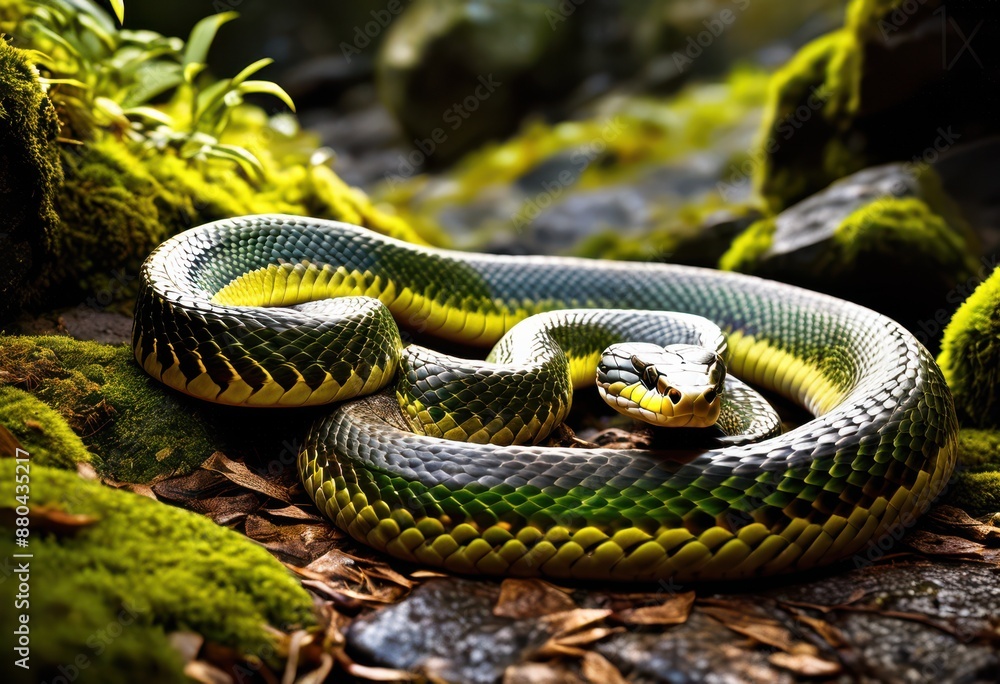 sinuous snake slithering along ancient pathway surrounded weathered stones moss, reptile, crawling, serpent, reptilian, scales, creature, ground, rocks, stony, earthy sinuous snake slithering along ancient pathway surrounded weathered stones moss, reptile, crawling, serpent, reptilian, scales, creature, ground, rocks, stony, earthy