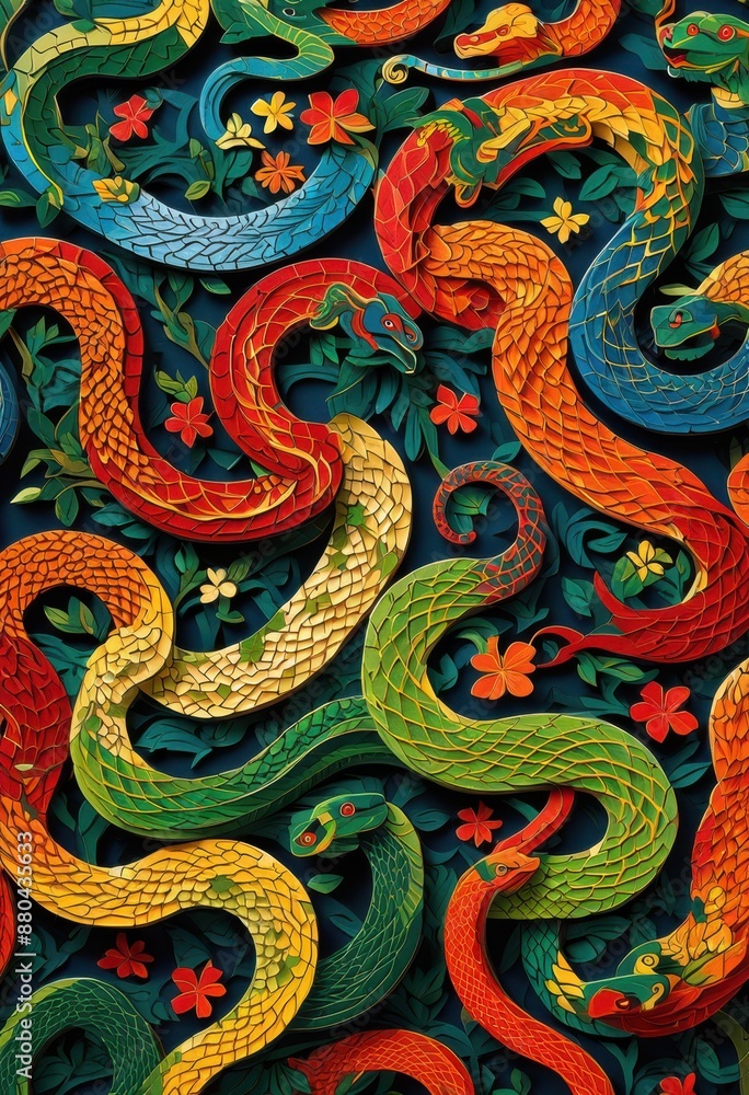 intricate year snake themed puzzles enthusiasts, patterned, serpentine, challenging, brainteaser, twist, detailed, beautiful, colorful, creative, art intricate year snake themed puzzles enthusiasts, patterned, serpentine, challenging, brainteaser, twist, detailed, beautiful, colorful, creative, art