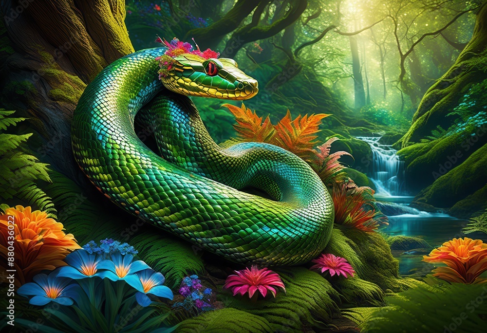 enchanting serpent among mystical woodland flora, magical, fantasy, forest, bewitching, mysterious, otherworldly, woods, captivating, ethereal, jungle enchanting serpent among mystical woodland flora, magical, fantasy, forest, bewitching, mysterious, otherworldly, woods, captivating, ethereal, jungle