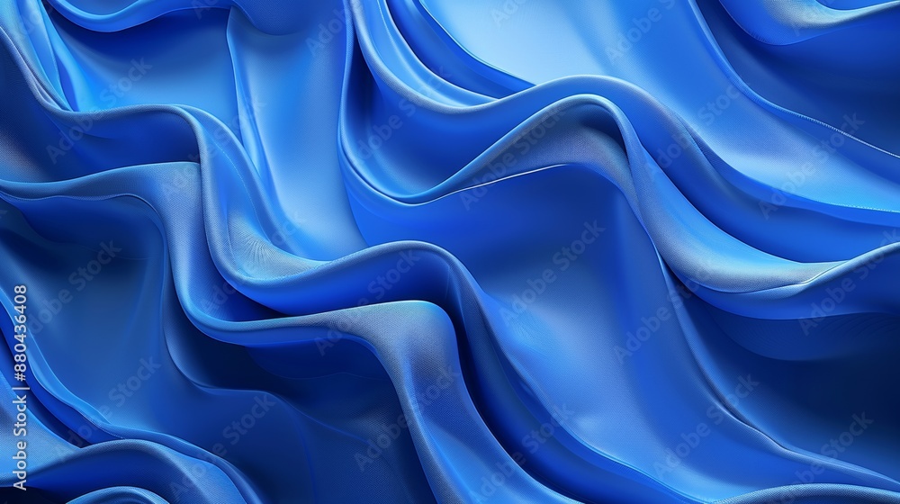 Obraz premium Fashion wallpaper with wavy ruffles, blue cloth macro, 3D render, abstract backdrop with folded textile ruffle