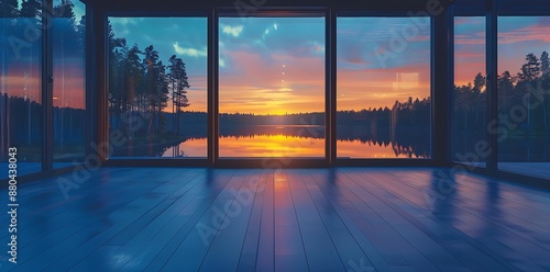 Cozy lofi-inspired lakeside cottage in a tranquil natural setting. Relaxation and atmosphere concept