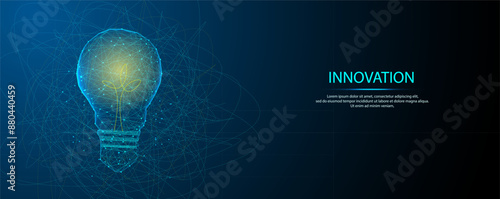 Innovation technology abstract lampe. Creativity, Inspiration and idea concepts. Blue dark background