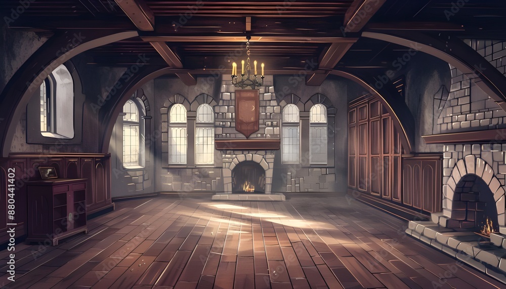 Obraz premium Illustration of medieval castle hall