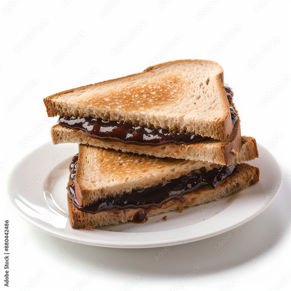 sandwich with chocolate jam on plate, white background, Ai generated Images sandwich with chocolate jam on plate, white background, Ai generated Images