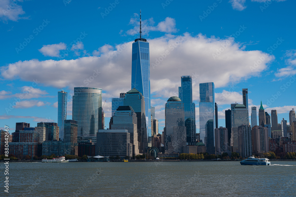 Fototapeta premium New York, United States. New York city skyline in Midtown Manhattan. USA, NYC, NY, Manhattan. American big city. Lower Manhattan skyline. I love NYC, New York.