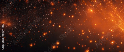 Fire embers particles over Orange background, Abstract dark glitter fire particles lights