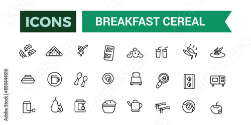Breakfast cereal icons set outline vector. Outline icons pack. Editable vector line icon set and illustration for web and UI application.