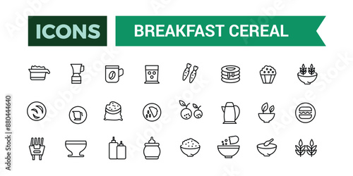 Breakfast cereal icons set outline vector. Outline icons pack. Editable vector line icon set and illustration for web and UI application.