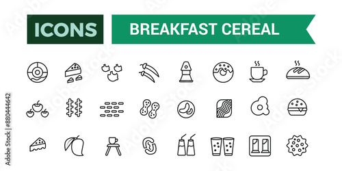 Breakfast cereal icons set outline vector. Outline icons pack. Editable vector line icon set and illustration for web and UI application.