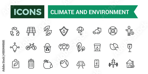 Climate and Environment icons set. Outline icons pack. Editable vector line icon set and illustration for web and UI application.