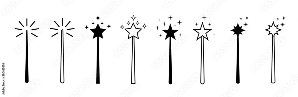Magic wand with a stars. Set of magic wand icons. Magic stick for apps and web sites. Vector illustration. Magic wand with a stars. Set of magic wand icons. Magic stick for apps and web sites. Vector illustration.