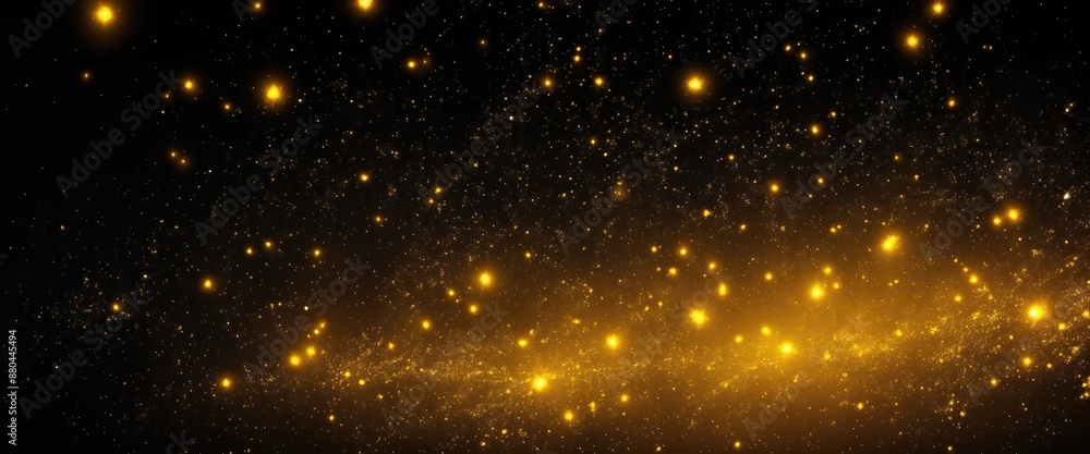 Fototapeta premium Fire embers particles over Yellow background, Abstract dark glitter fire particles lights