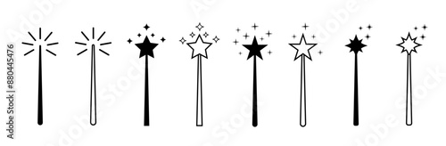 Magic wand with a stars. Set of magic wand icons. Magic  stick for apps and web sites. Vector illustration.
