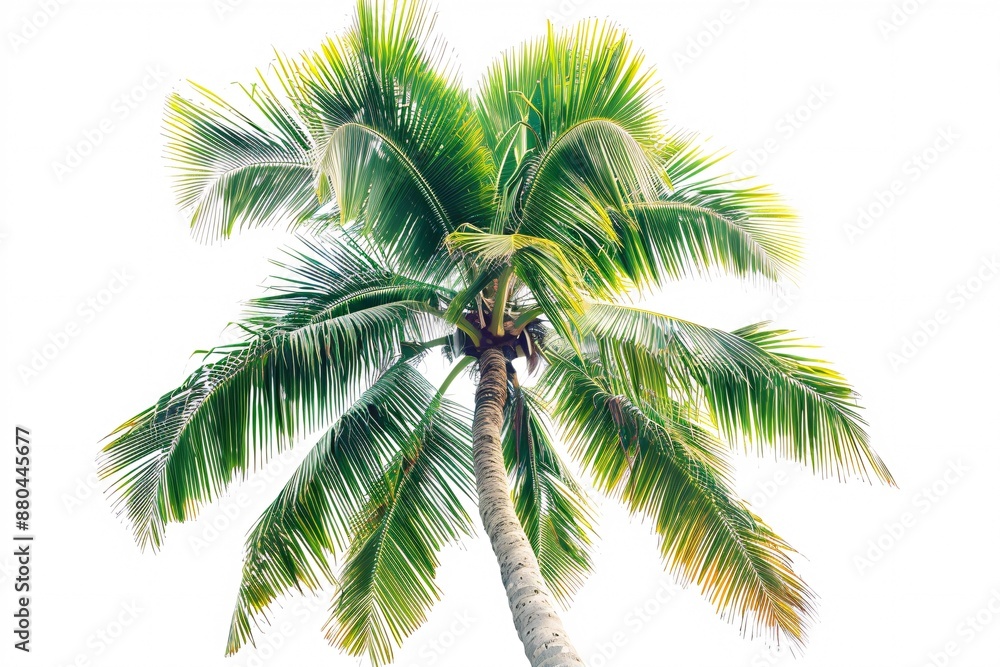Exotic palm tree on white background with lush leaves. Exotic palm tree on white background with lush leaves.