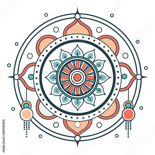 Vector hand drawn doodle mandala. Ethnic mandala with colorful tribal ornament. Isolated. Bright colors.