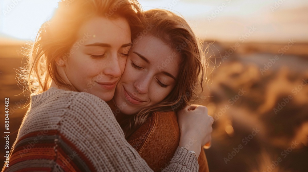 Same-sex partners embracing in affection. Same-sex partners embracing in affection.