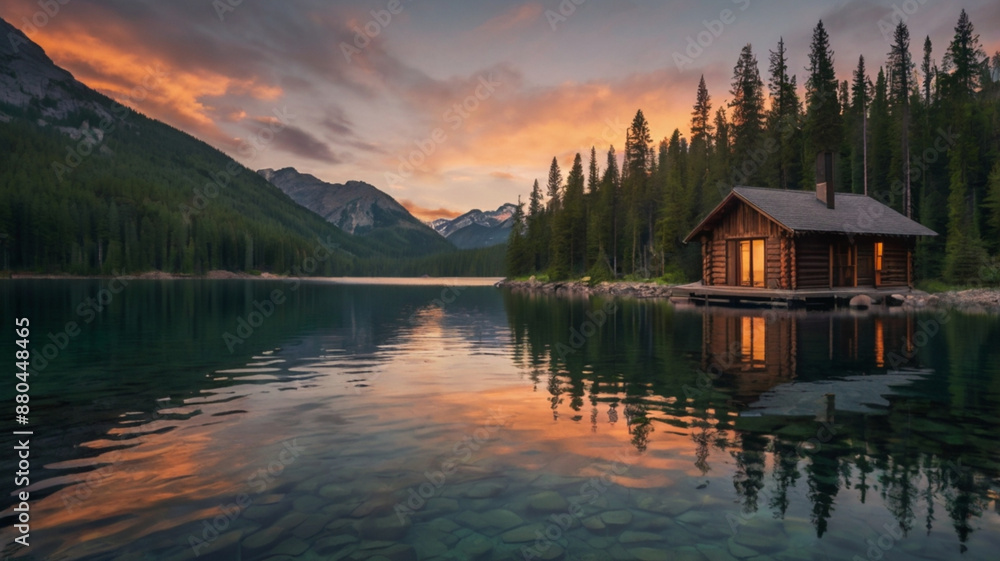 Obraz premium Serene Mountain Lake at Sunset