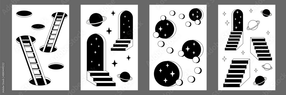 Surrealism posters set. Surreal abstract posters. Surrealism cards set. Surrealism posters set. Surreal abstract posters. Surrealism cards set.