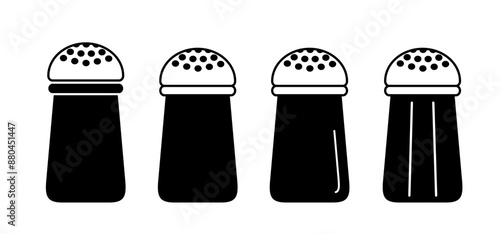 Glass pepper and salt shaker. Kitchen tools. Spice symbol or icon. Seasoning and condiment shakers. Stock, alt and pepper container. Seasoning jar logo. Salt or pepper mill. Spice bottle