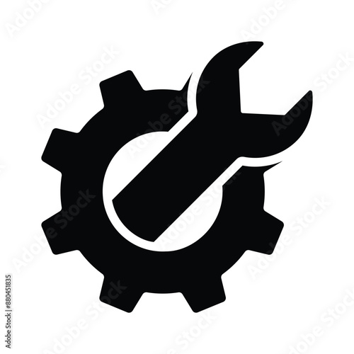 Spanner with cogwheel showing concept icon of technical settings