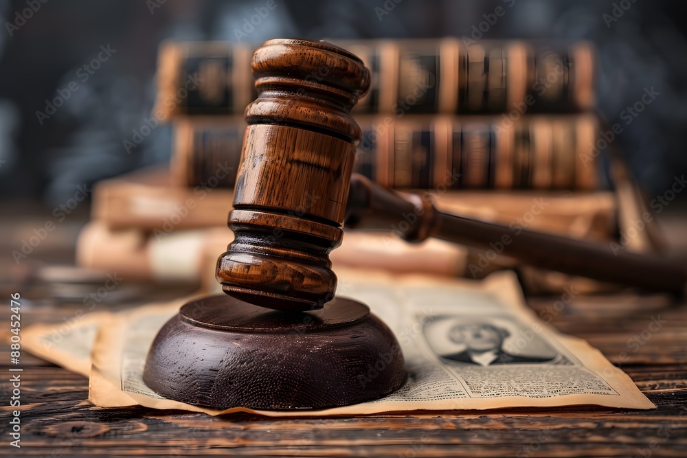 Wooden Gavel and Legal Books on a Judge's Desk Wooden Gavel and Legal Books on a Judge's Desk