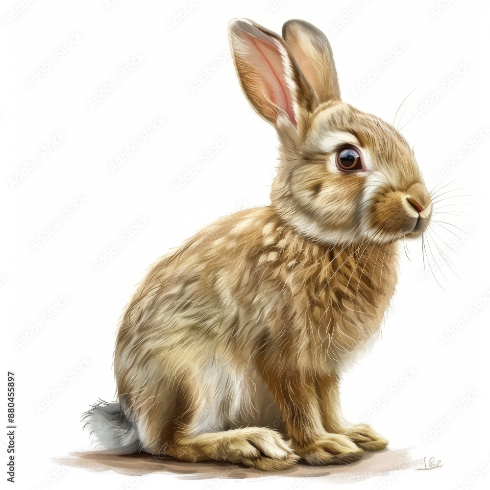 Fototapeta premium Brown Rabbit Sitting on Top of White Floor