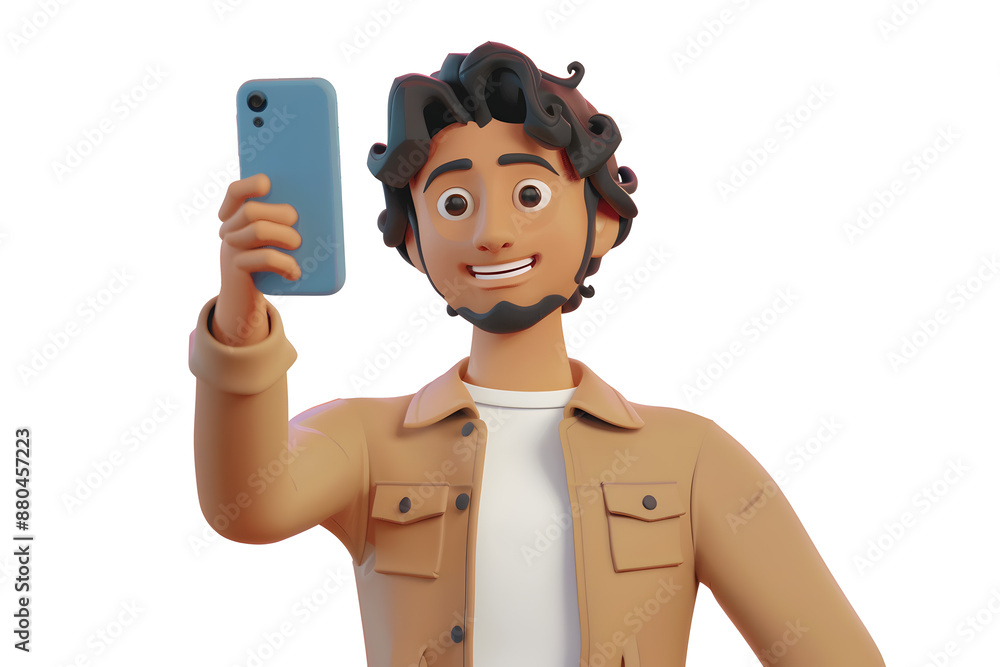 3d cartoon guy character using cell phone and taking a selfie isolated on white background 3d cartoon guy character using cell phone and taking a selfie isolated on white background