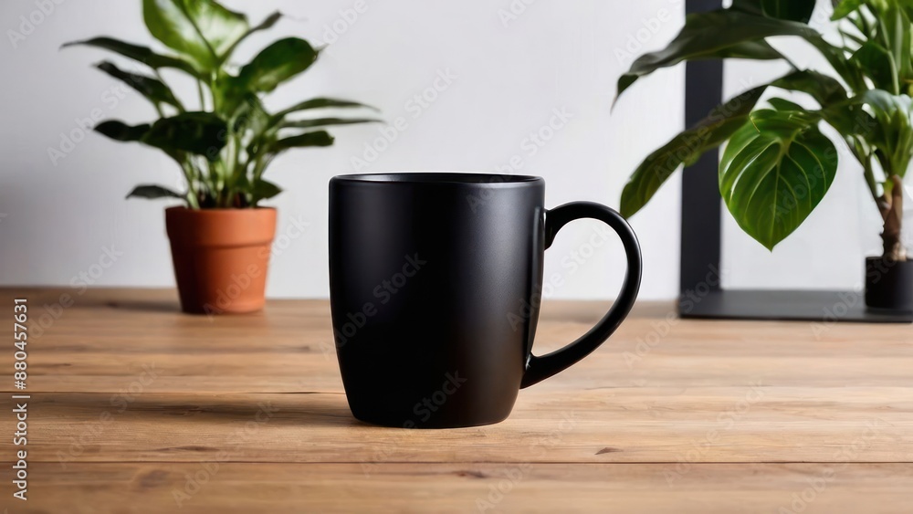 a black coffee cup sitting on a wooden table a black coffee cup sitting on a wooden table