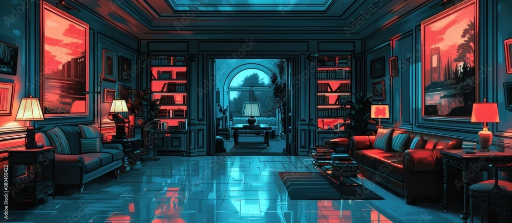 Luxury Interior with Red and Blue Lighting Luxury Interior with Red and Blue Lighting