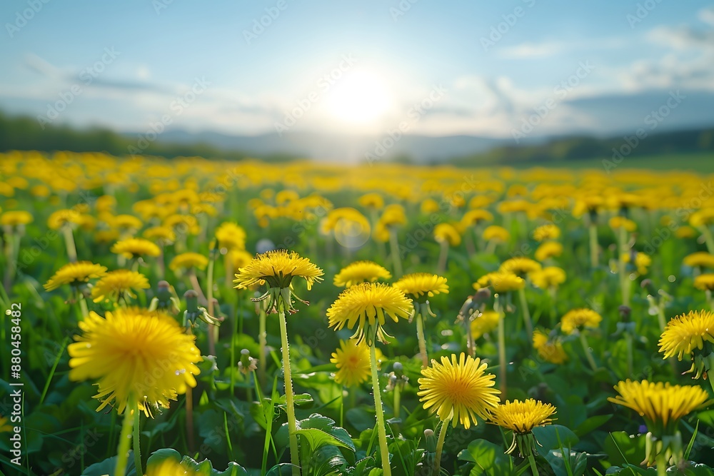 Fototapeta premium Vibrant Field of Dandelions at Sunrise