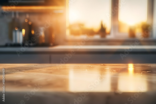 countertop in the kitchen platform blurred background copy space