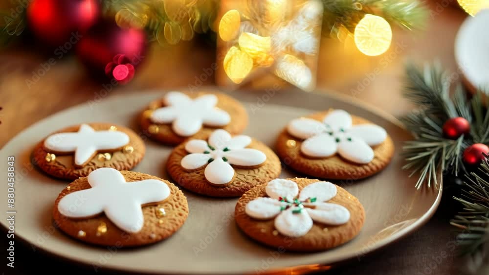 Decorating homemade Christmas cookies with icing and sprinkles Decorating homemade Christmas cookies with icing and sprinkles