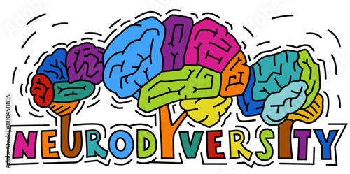 Brains in a shape of trees in a vibrant spectrum of colors.