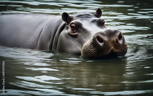 A pygmy hippopotamus submerged in a West African photo