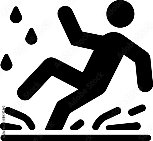 Man Stick Icon : Wet Floor and falling sign set