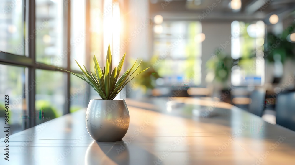 Softly lit office setting with a blurred focus on the high windows and sleek, contemporary decor Softly lit office setting with a blurred focus on the high windows and sleek, contemporary decor