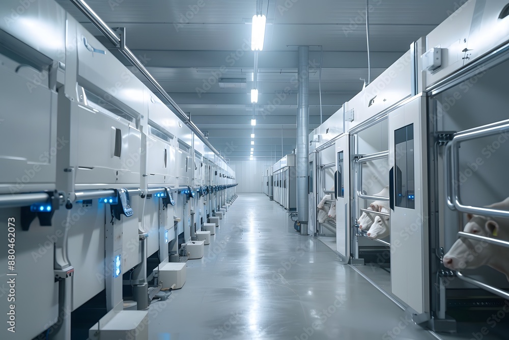 Obraz premium Modern Dairy Farm with Advanced Automated Milking Systems