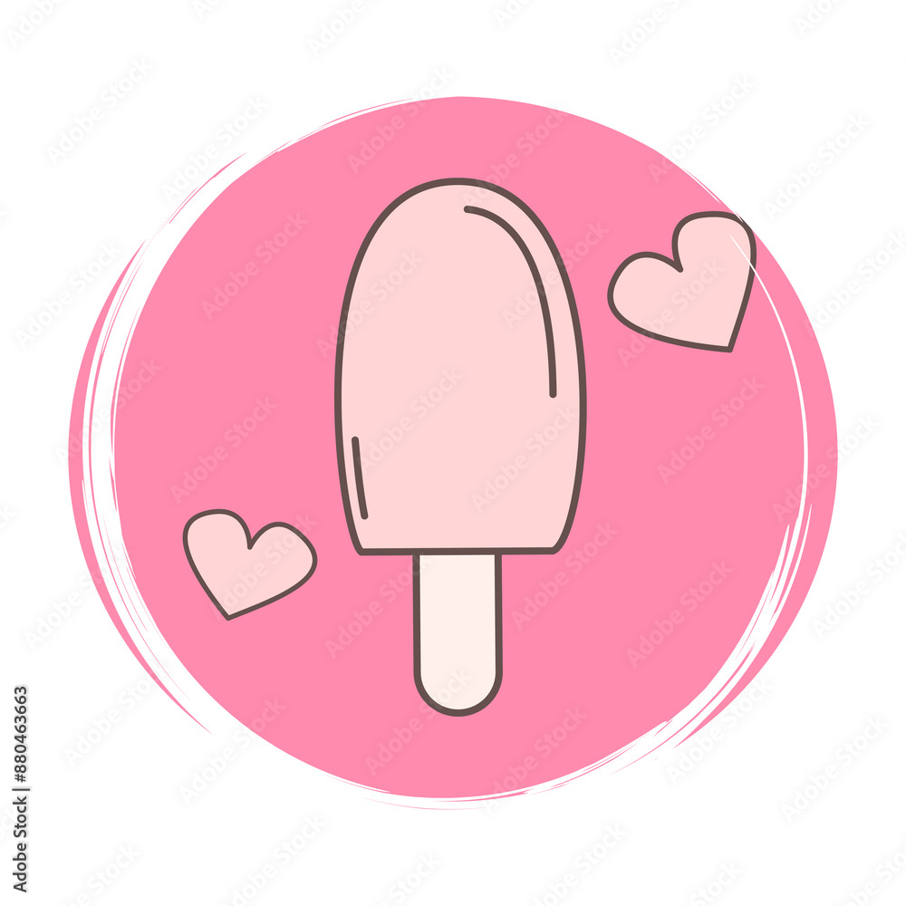 Cute hand drawn Ice cream icon logo vector illustration on circle with brush texture for social media story highlight with hearts Cute hand drawn Ice cream icon logo vector illustration on circle with brush texture for social media story highlight with hearts