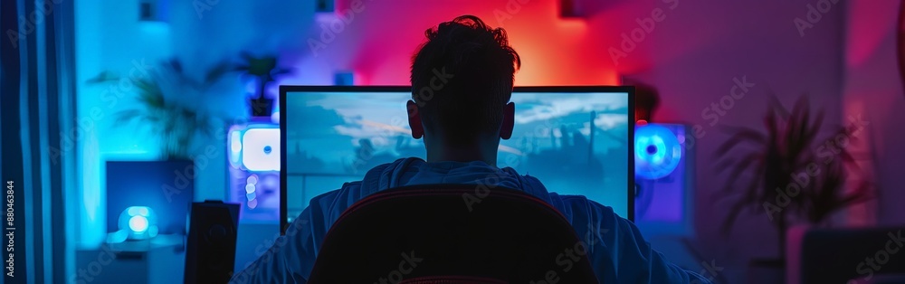 Intense Gaming Session in High-Tech Gamer Setup Intense Gaming Session in High-Tech Gamer Setup