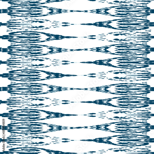 Ethnic Vector Pattern. Bohemian Peacock Print. Indigo Blue and Red Fashion Retro Art. Vintage Ornament. Rhombus Watercolor Background. Geometric Ikat Seamless Design. Abstract Modern Batik.