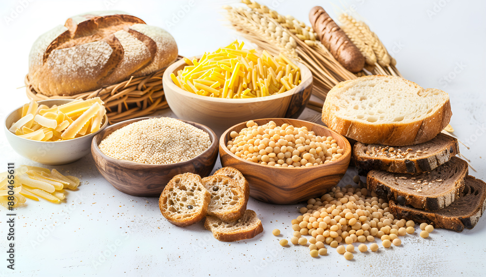 Selection of comptex carbohydrates sources on white background Selection of comptex carbohydrates sources on white background