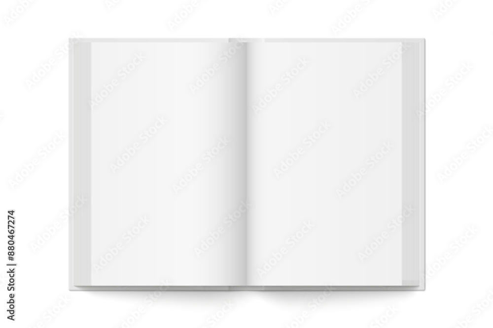 Vector mockup of hardcover vertical book spread isolated. Realistic book, brochure or booklet template opened on white background. 3d illustration. Vector mockup of hardcover vertical book spread isolated. Realistic book, brochure or booklet template opened on white background. 3d illustration.
