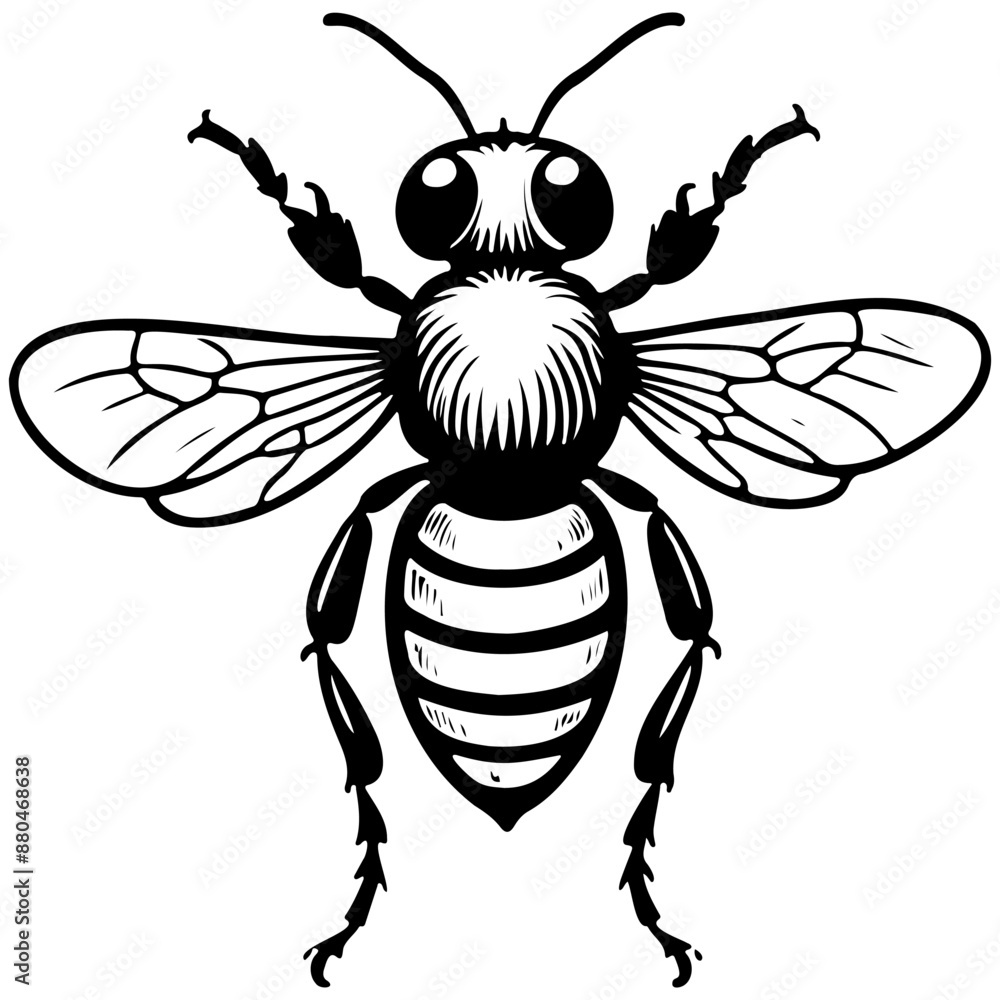 Obraz premium bee vector hand drawn line illustration, transparent background