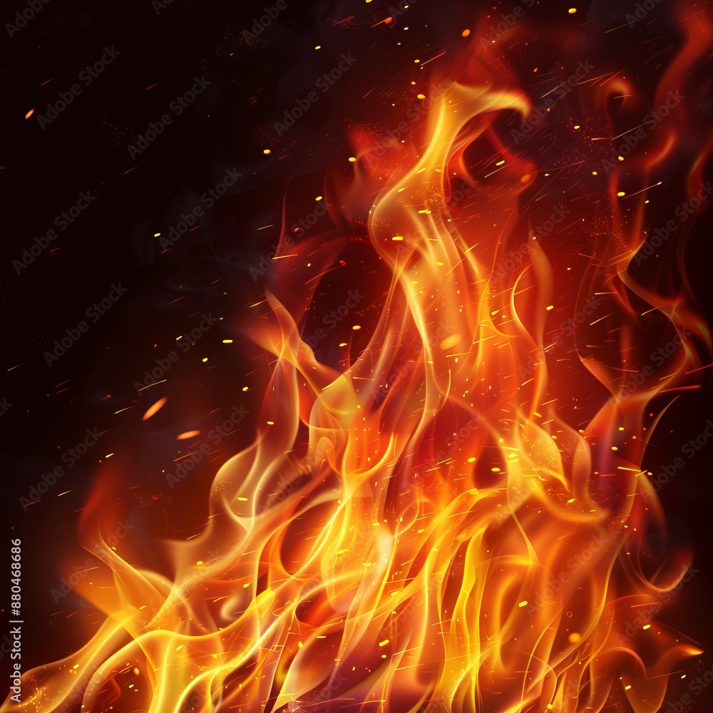 Intense Fire Close Up on Black Background Intense Fire Close Up on Black Background
