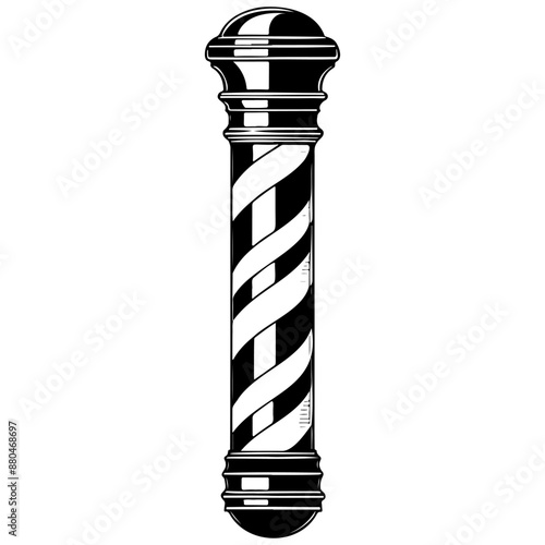 Black barber pole sketches hand drawn line illustration, transparent background