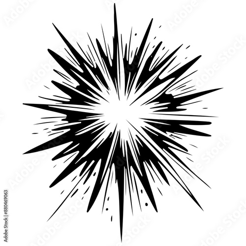 burst engraving drawing of black silhouette, monochrome isolated artwork
