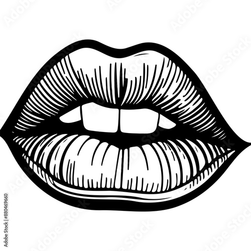 cartoon lips ink hand drawn line illustration, transparent background