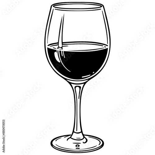 cartoon wine glass vintage hand drawn line illustration, transparent background