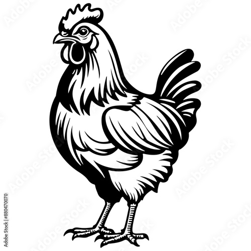 chicken drawing, vector realistic outline line, transparent background