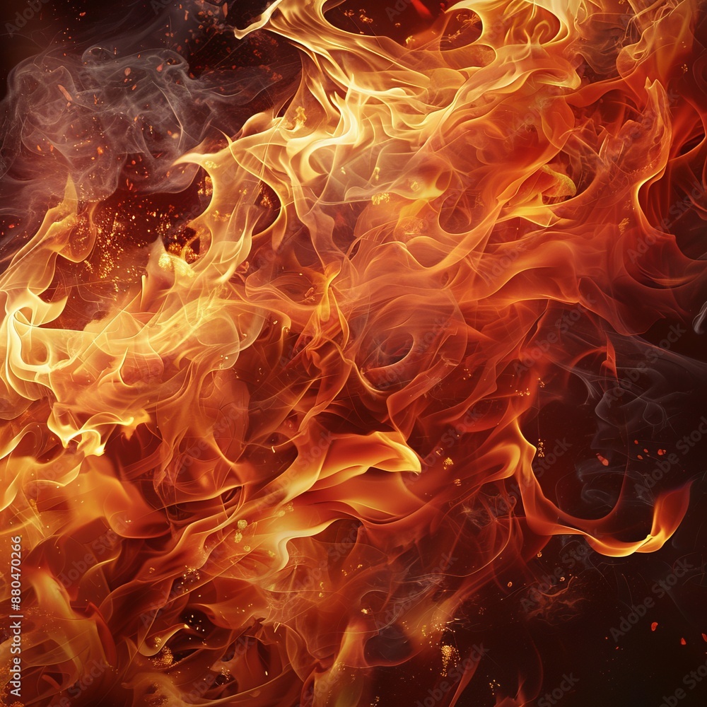Fototapeta premium Intense Fire Close-Up on Black Background